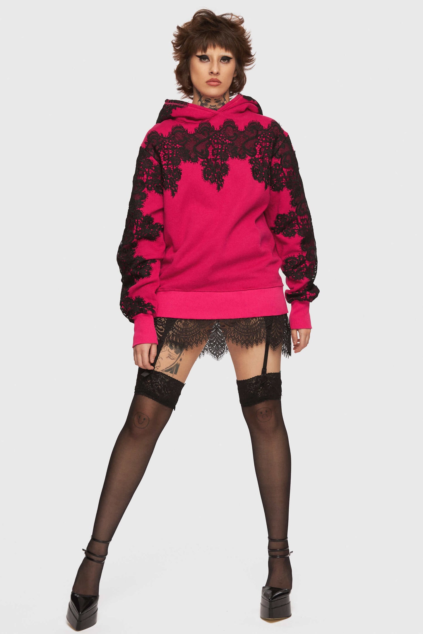 Fucsia Lace Bunch Hoodie