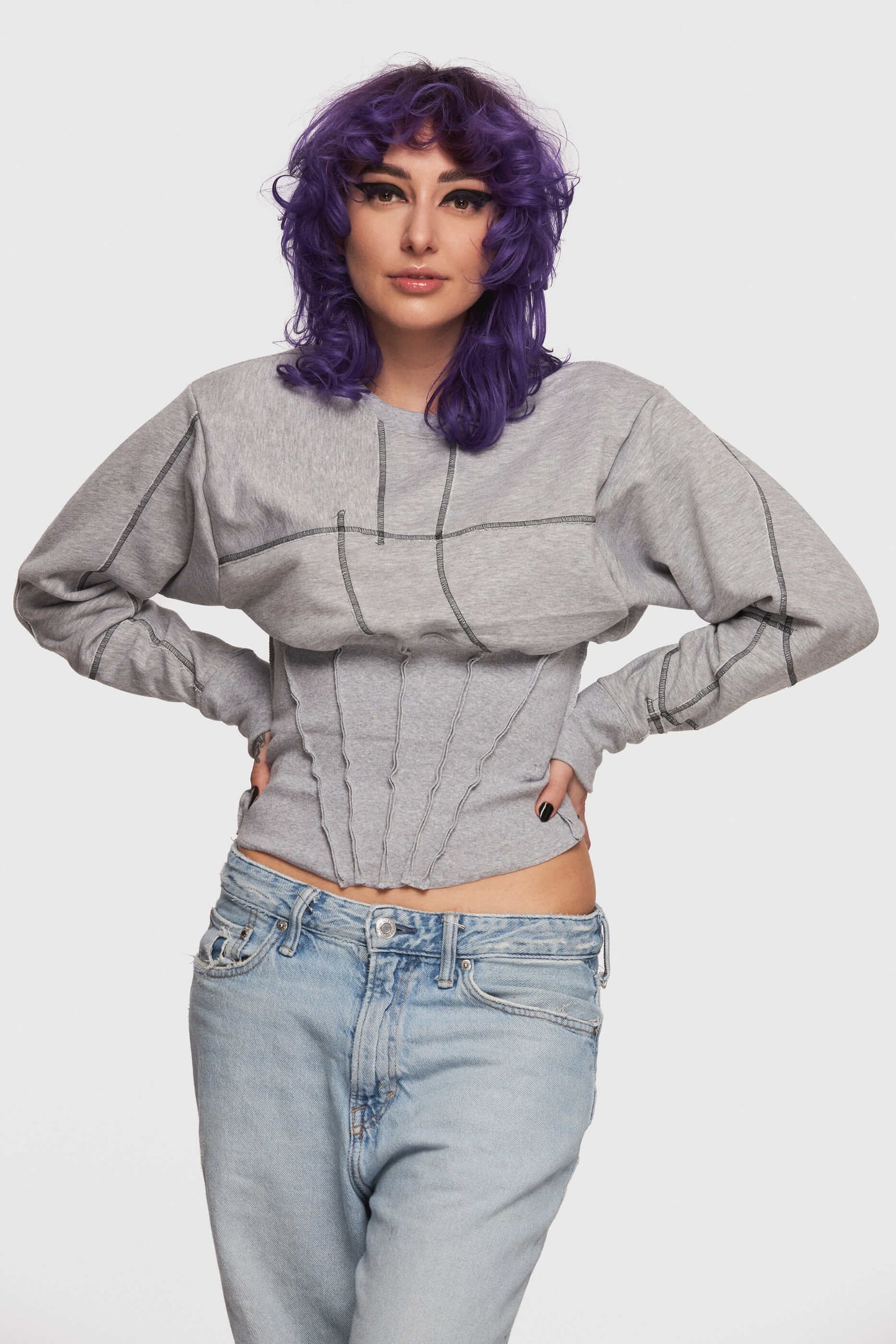 Gray Patchwork Corset Top