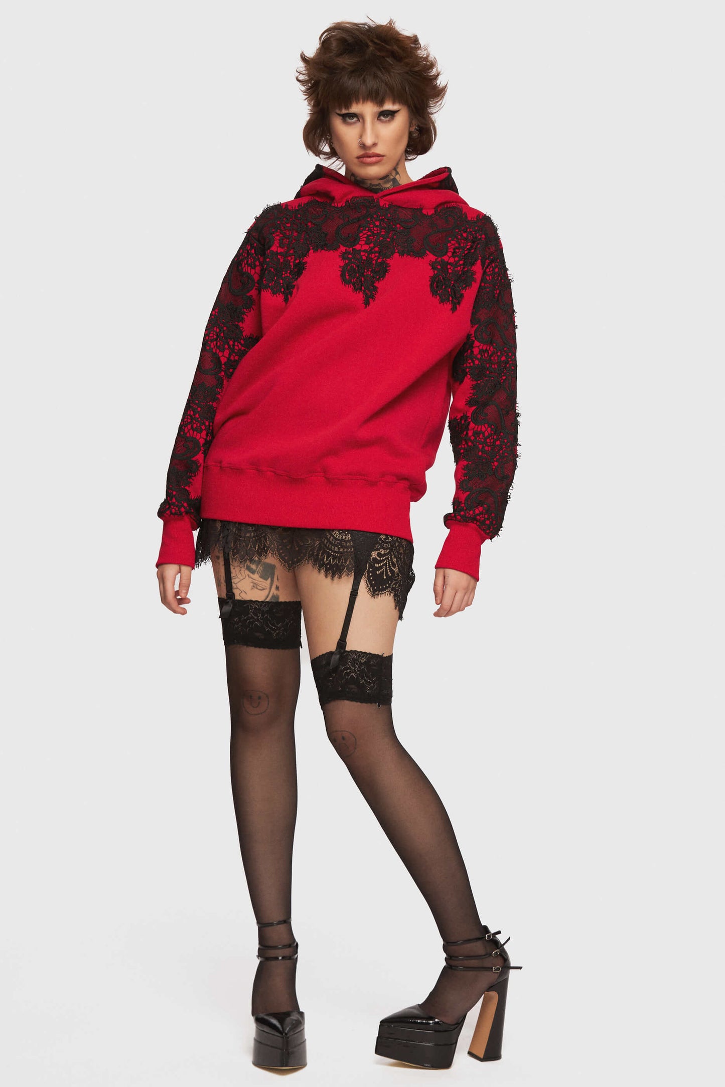 Red Lace Bunch Hoodie