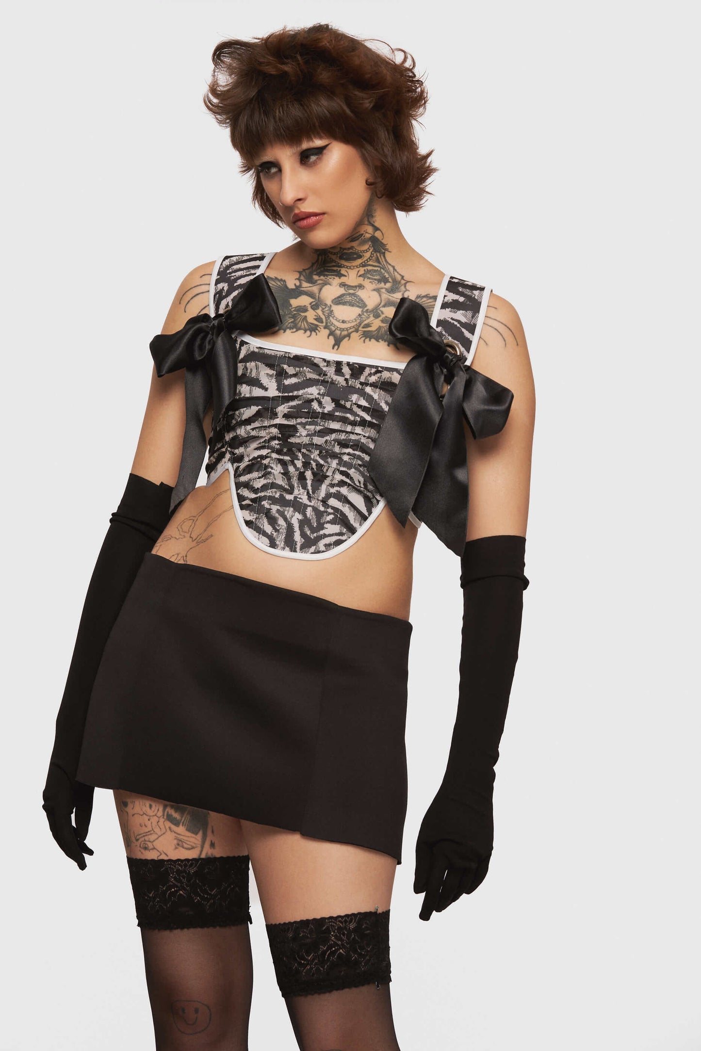Corset Negru Alb Drapat
