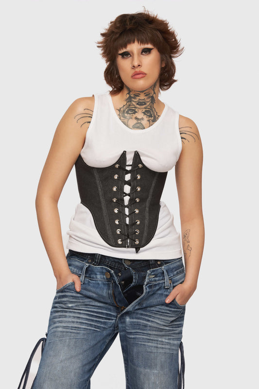 Underbust Negru Denim Blanco