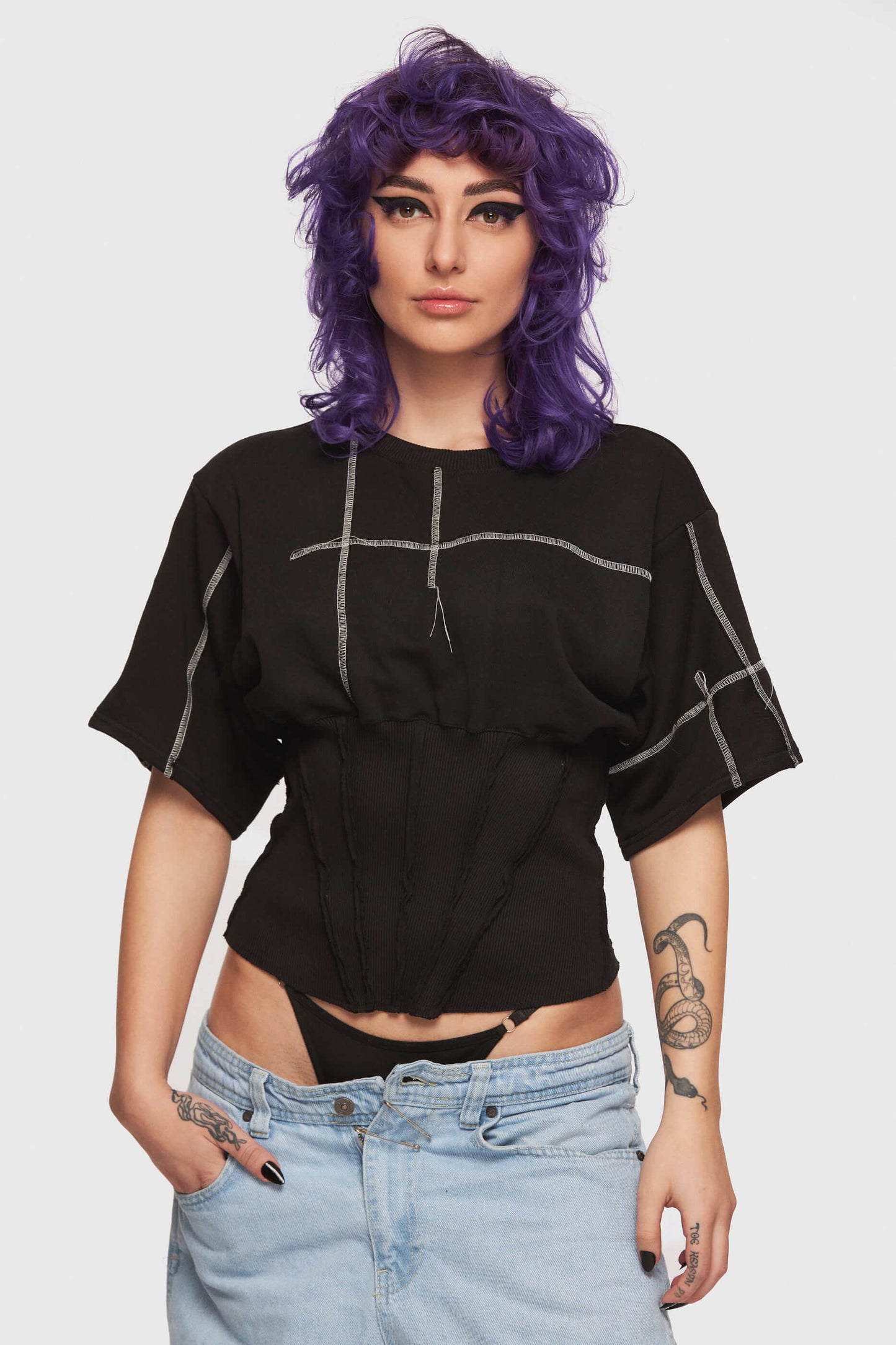 Black Patchwork Corset T-shirt