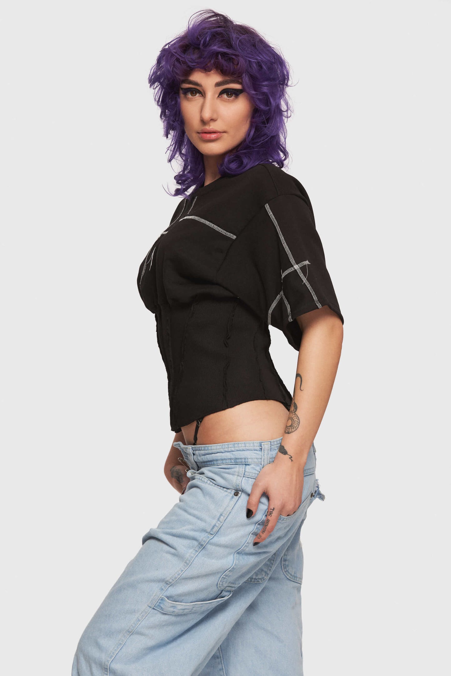 Tricou Corset Neagru Patchwork