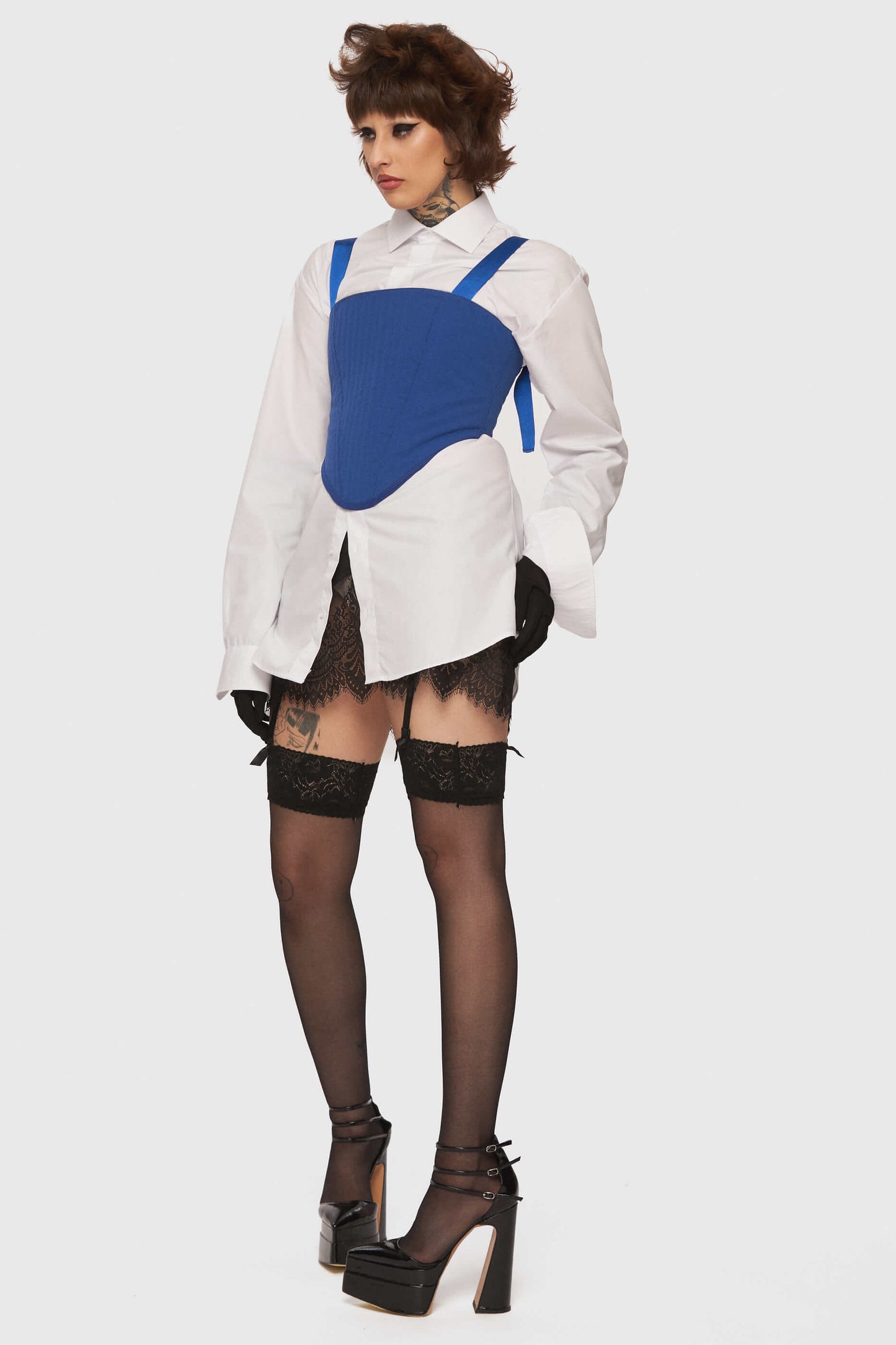 Corset Bretele Albastru Catifea