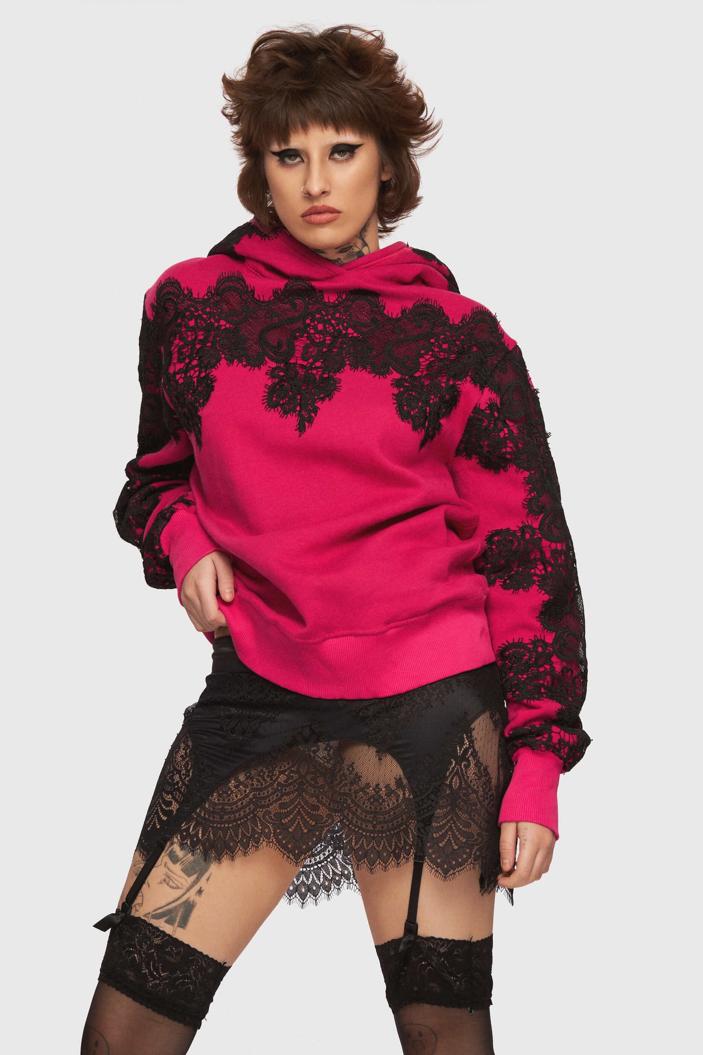 Fucsia Lace Bunch Hoodie