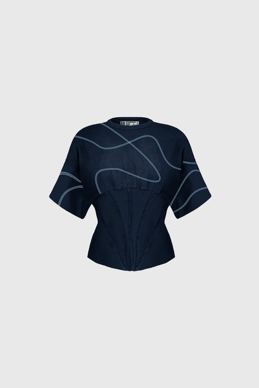 Navy Patchwork Corset T-shirt