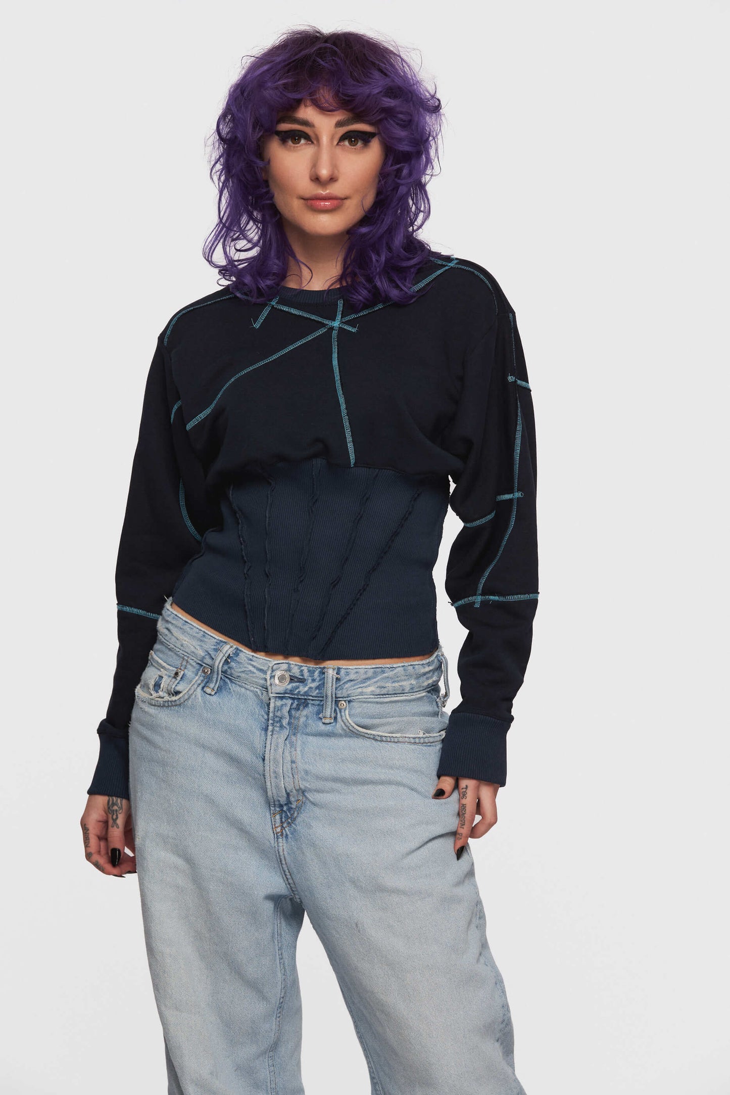 Navy Patchwork Corset Top