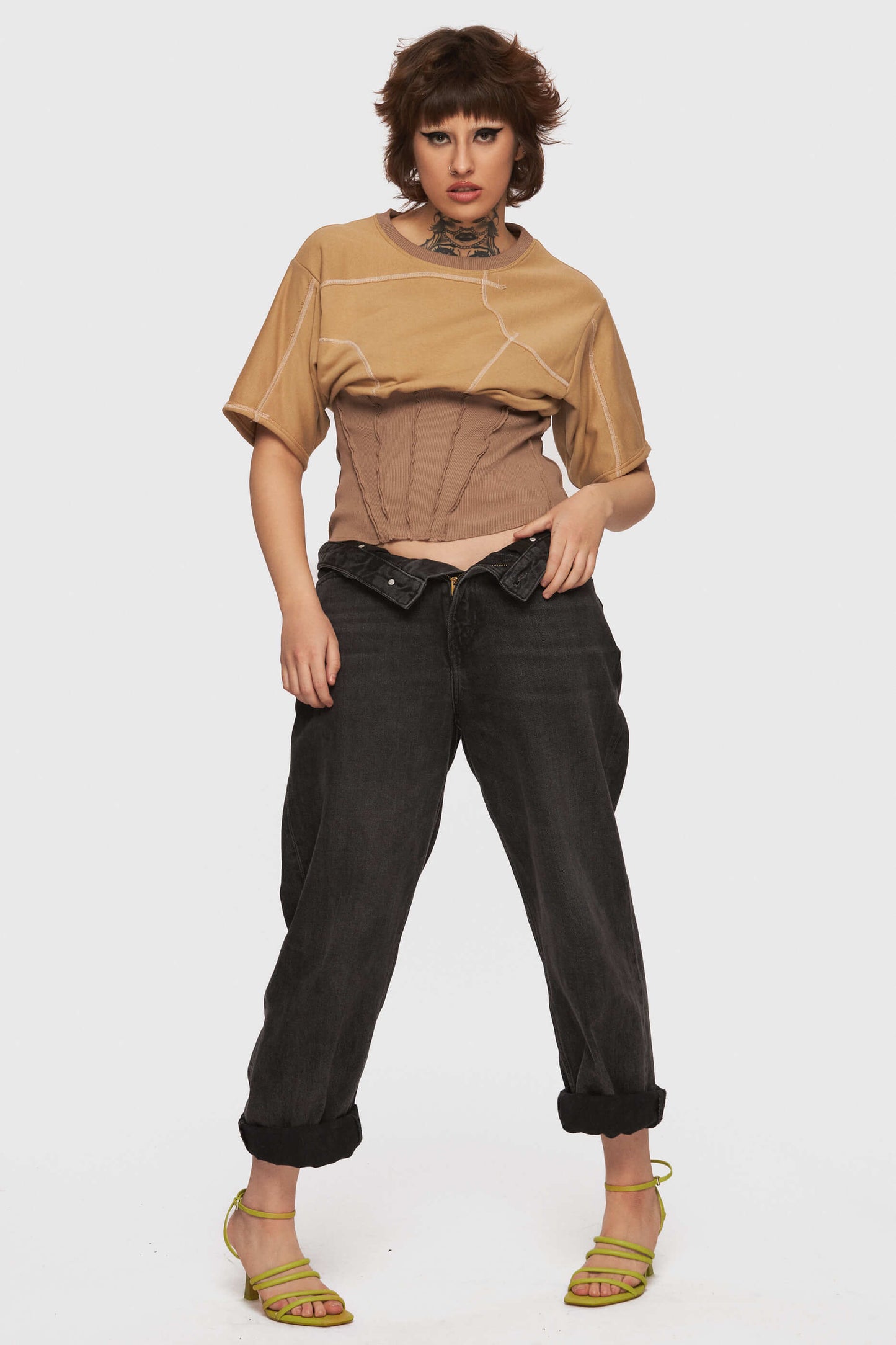 Nude Patchwork Corset T-shirt
