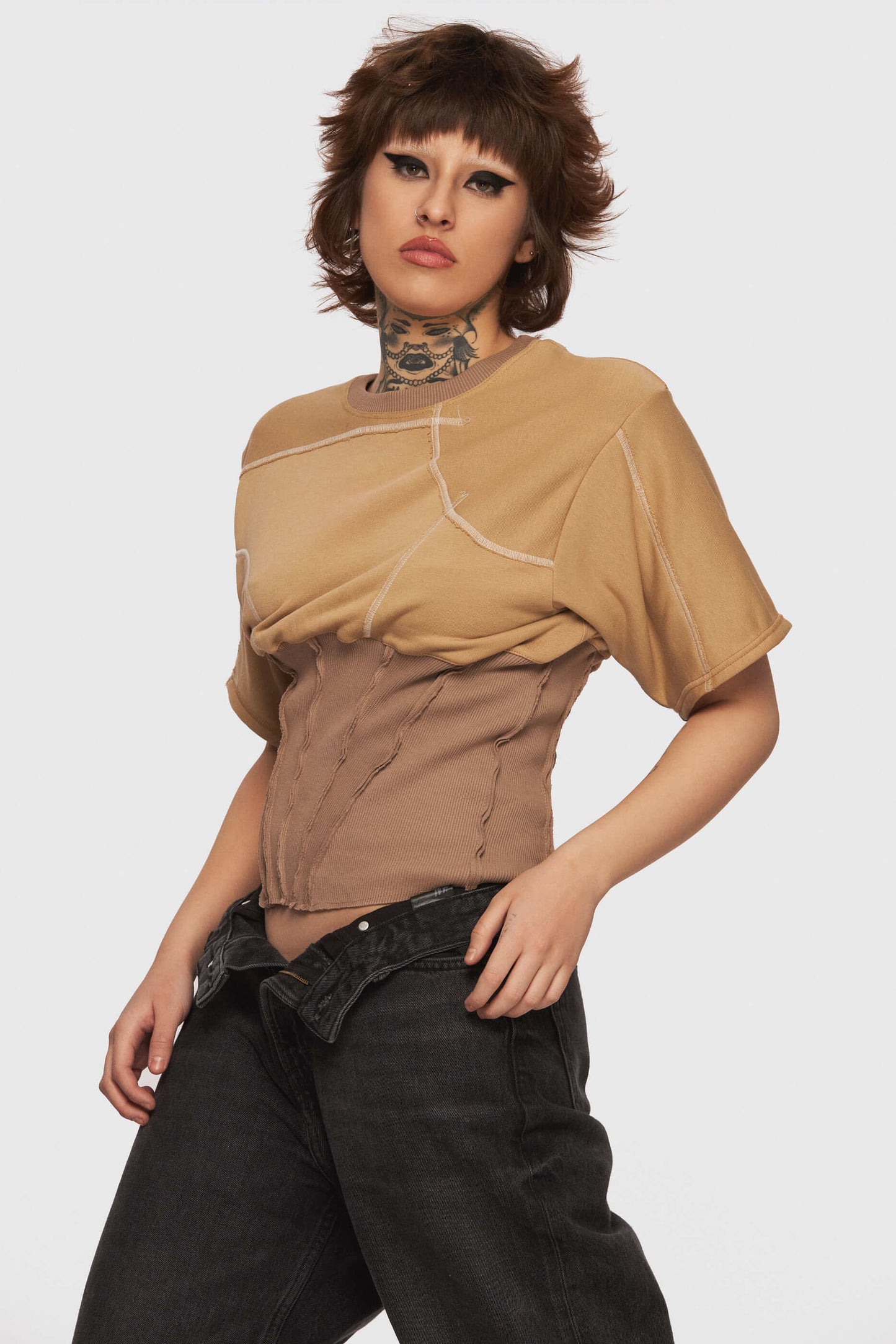 Nude Patchwork Corset T-shirt