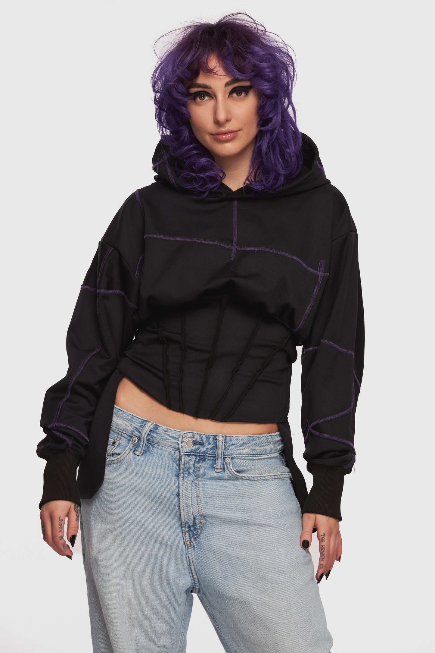 Purple Patchwork Corset Hoodie