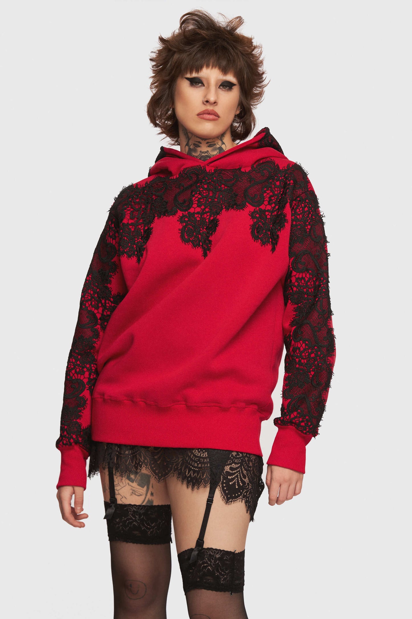 Red Lace Bunch Hoodie