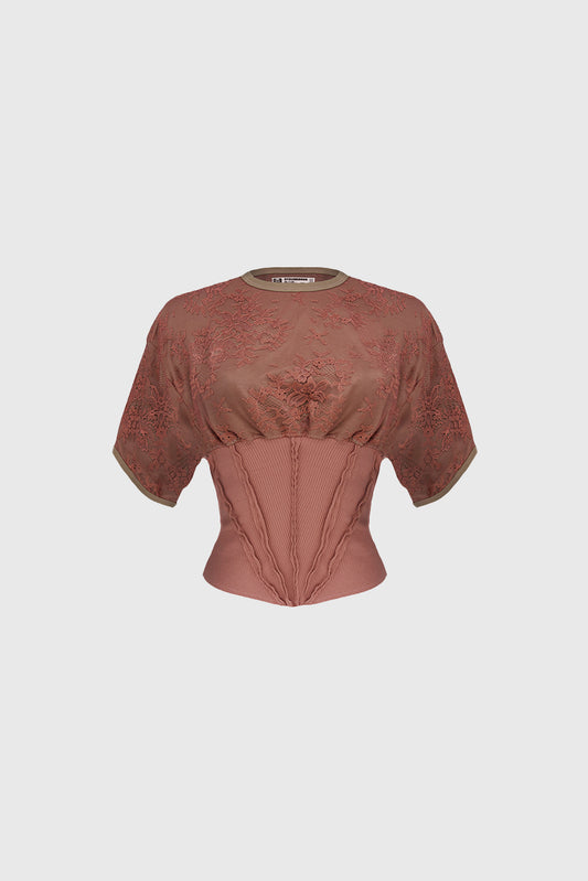 Red Lace Corset T-shirt