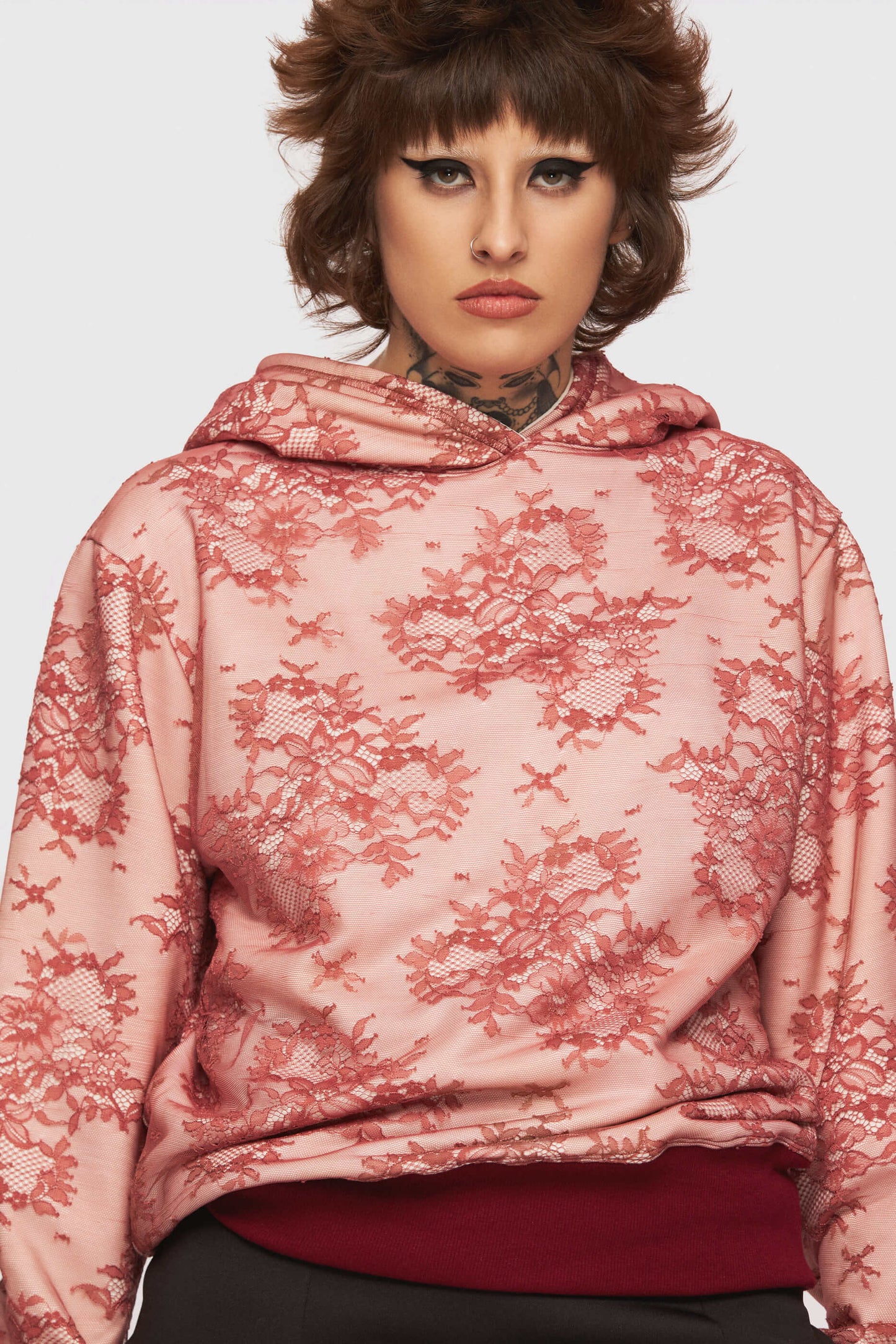 Red Overplay Lace Hoodie