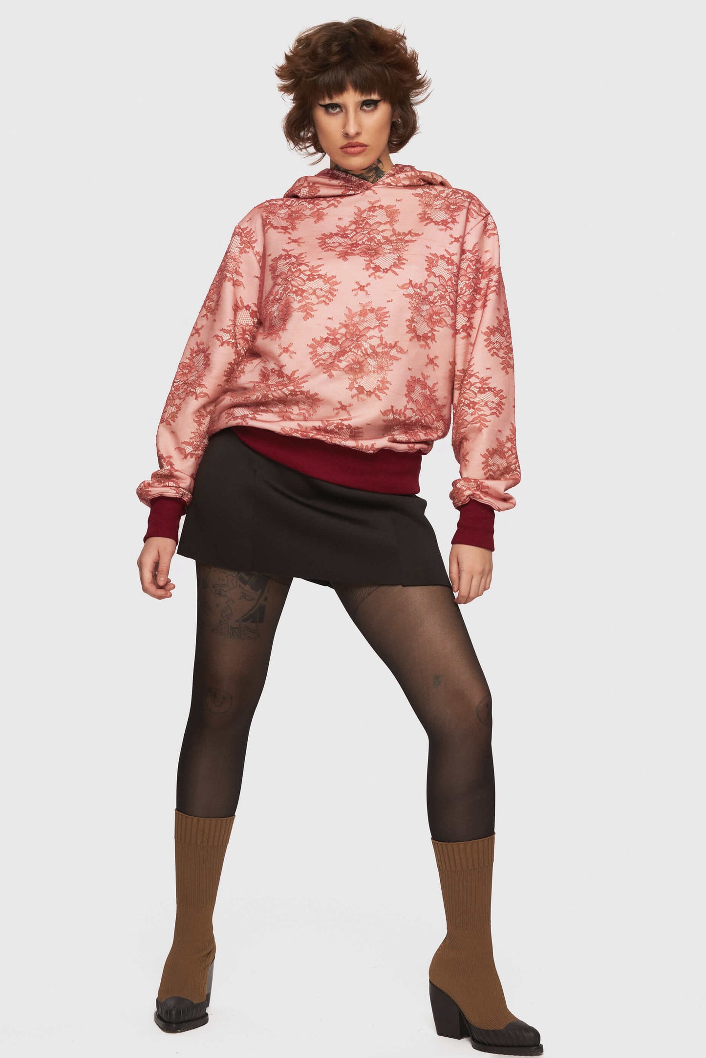 Red Overplay Lace Hoodie