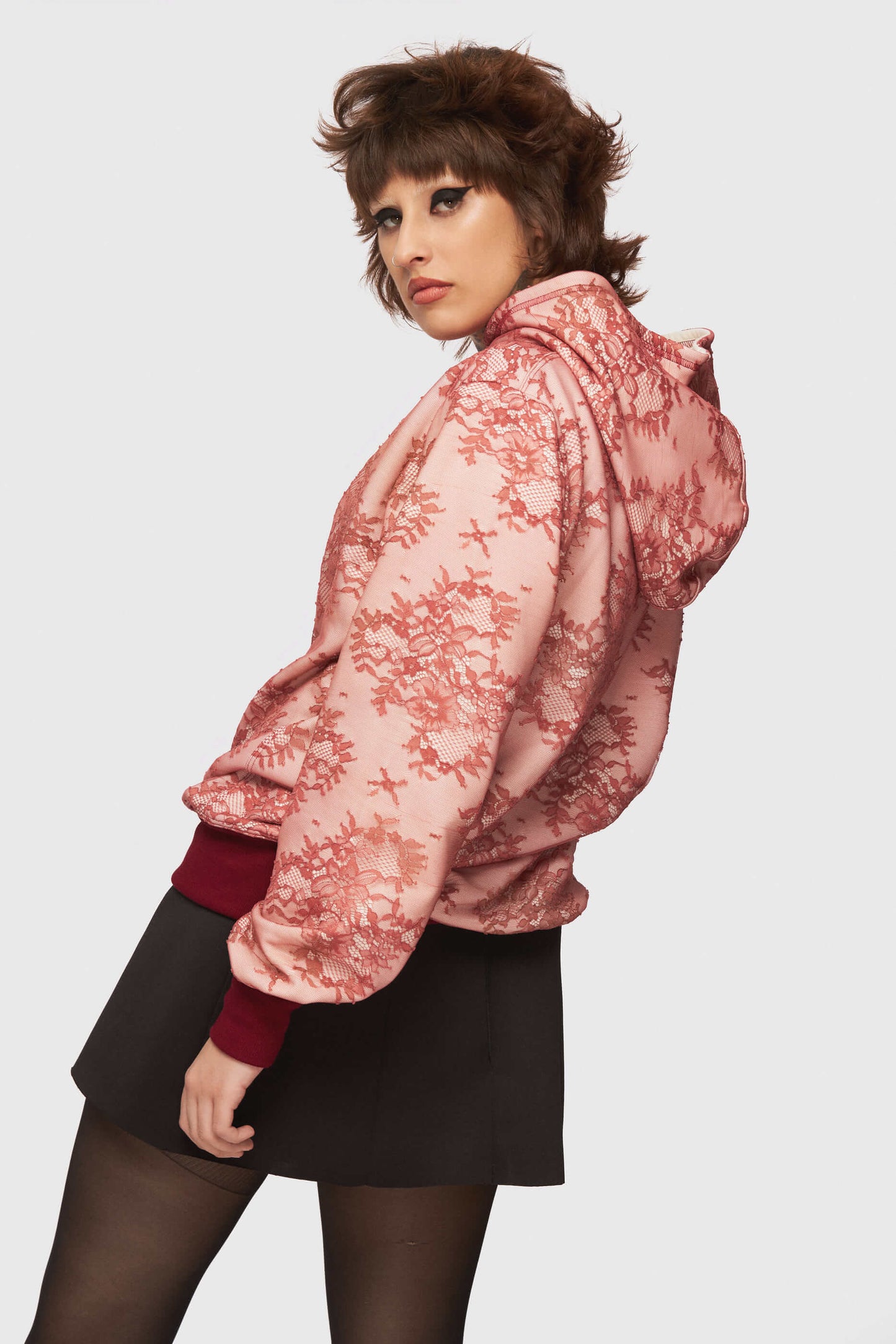 Red Overplay Lace Hoodie