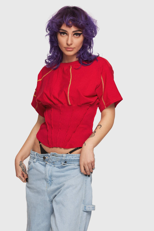 Red Patchwork Corset T-shirt
