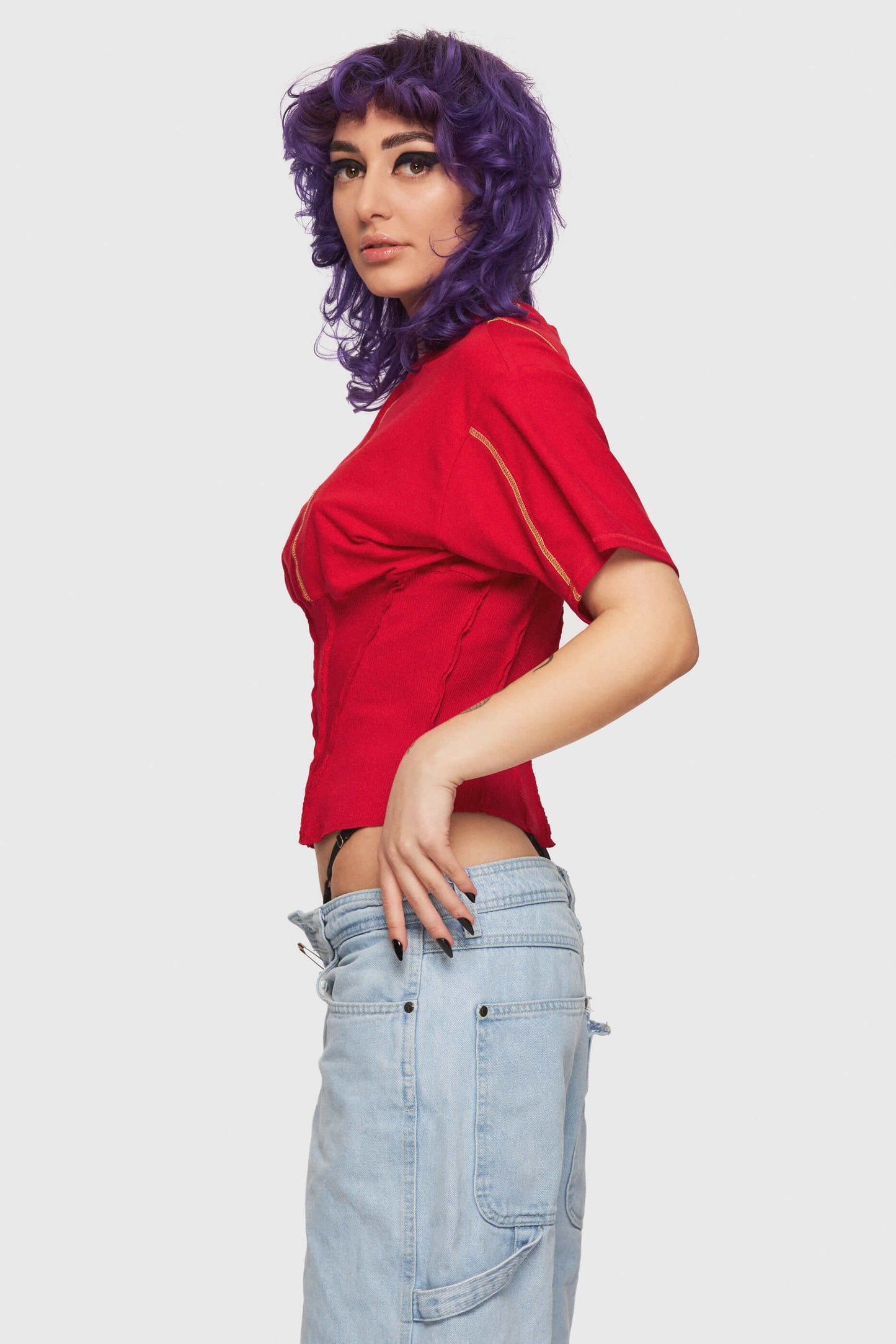 Red Patchwork Corset T-shirt