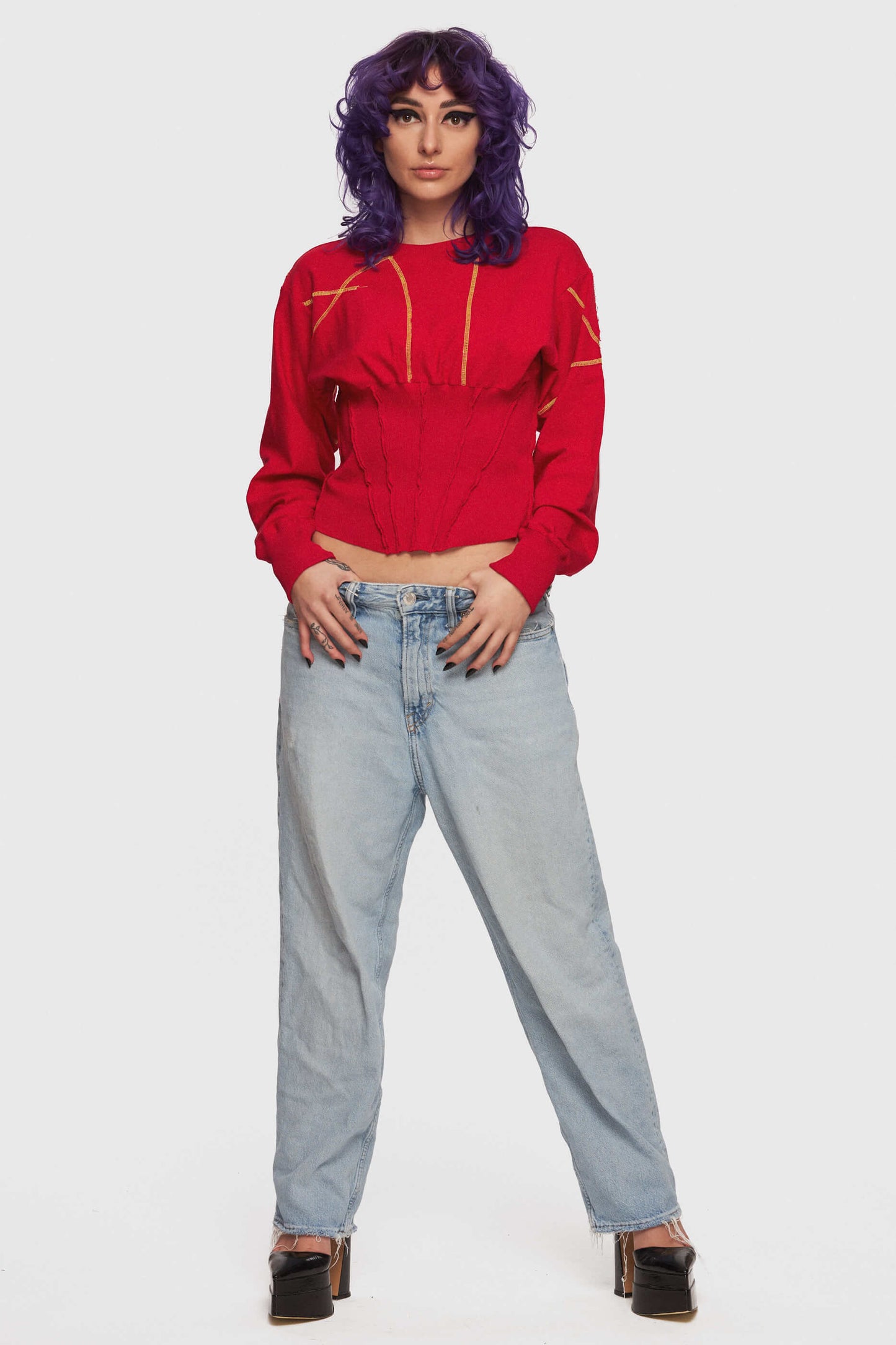 Red Patchwork Corset Top